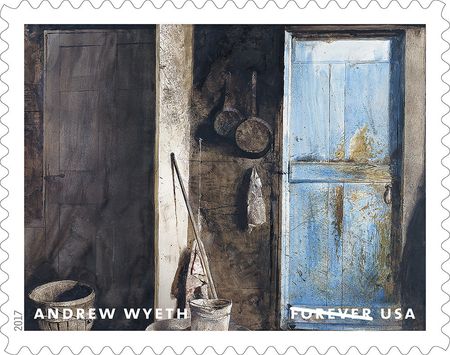 100 Blue Farm House Door Forever Stamps / Andrew Wyeth Painting / Rustic Farm House / Stamps for Mailing Wedding Invitations & Cards